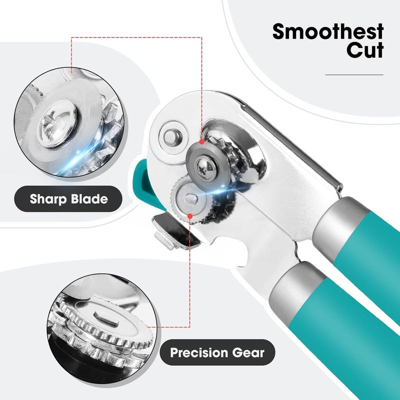 Beneno Heavy Duty Hand Can Opener Manual with Magnet, Durable Sharp Carbon Steel Blade Smooth Cutting, Big Effort-Saving Knob & Soft Grip Handle, Multifunctional Bottle Opener, Turquoise - Image 3